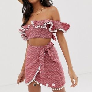 ASOS DESIGN jacquard pom pom frill beach top
